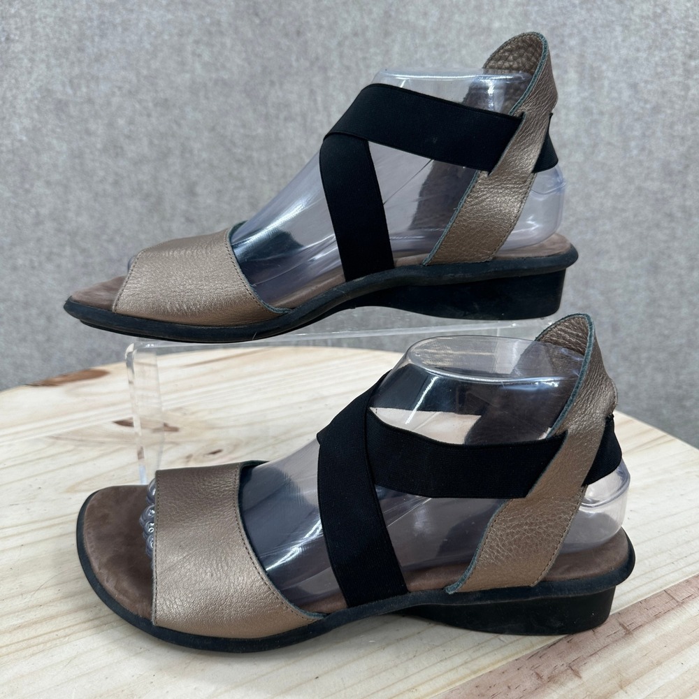 Arche Satia Sandals Womens 8-8.5 Bronze Metallic Leather Elastic Strappy Wedge